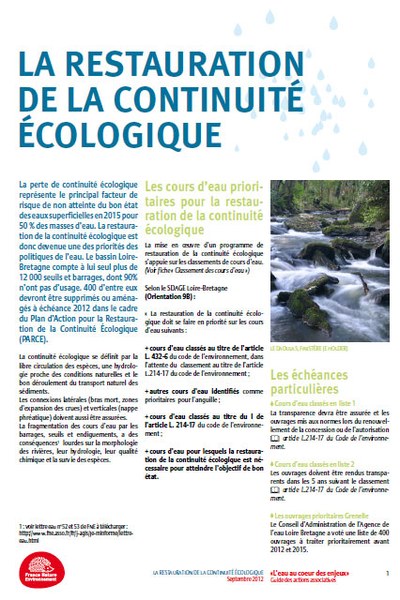 La restauration de la continuité écologique