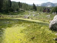 Degrado del lago Dvojno jezero nella Valle dei laghi del Triglav